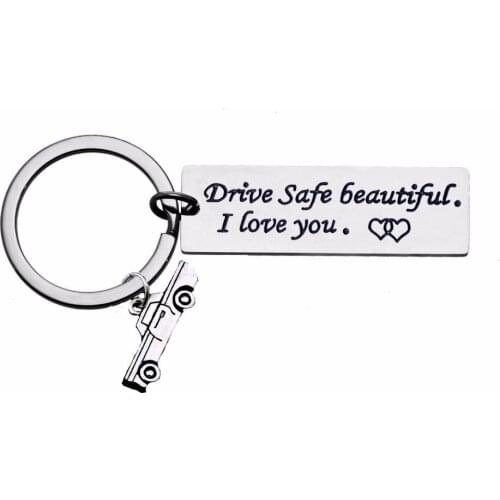 12PC/Lot Engraved Drive Safe Beautiful I Love You Keychain Car Charms Keyring Women Girlfriend Wife Gift Key Chain Ring Holder