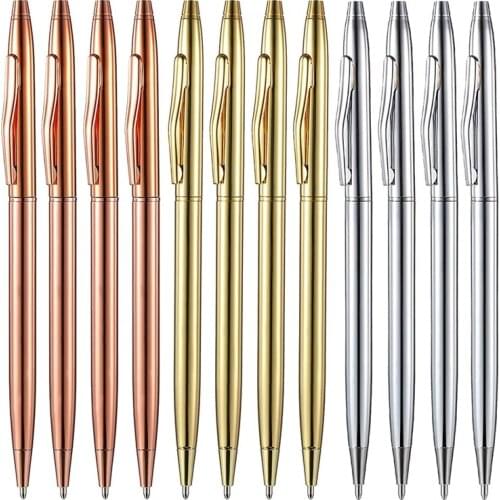 12 Pieces Slim Metallic Ballpoint Ink Metal Pens Mini Conical Ballpoint Pens For Business Students Teachers Wedding