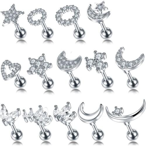 1Pc Stainless Steel Ear Stud Septum Piercing Screw Thread Ball Ear Cartilage Tragus Helix Piercing for Women Body Jewelry
