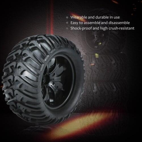 4Pcs Black Wheel Rim and Tire for 1/10 HSP 94111 94188 Monster Truck Accessories