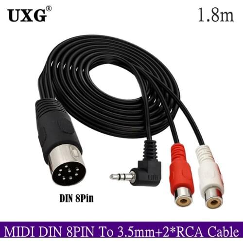 8PIN 8-Pin DIN To 2RCA Female And 3.5mm 3Pole 90 Degree Right Angle Male Audio Jack Cable Cord For Receiver CD Player Subwoofer