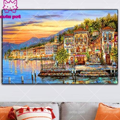 Cute pet full Square round drill Venice Water City Diy diamond painting cross stitch Diamond 5D Embroidery mosaic Art home decor