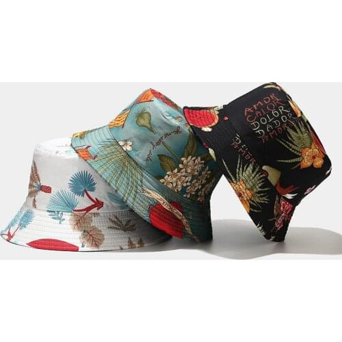 Hot Plant and Flower Pattern Womens Marine Reversible Bucket Hat Summer Fisherman Hat Outdoor Hiking Hat Unisex Panama Bob Cap