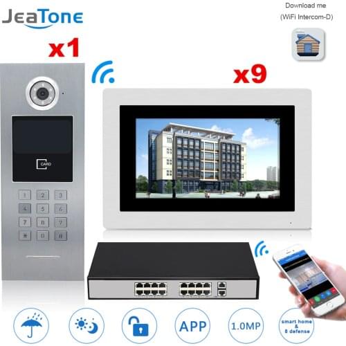 7'' Touch Screen IP WIFI Video Door Phone Intercom +POE Switch 9 Floors Building Access Control System Support Password/IC Card
