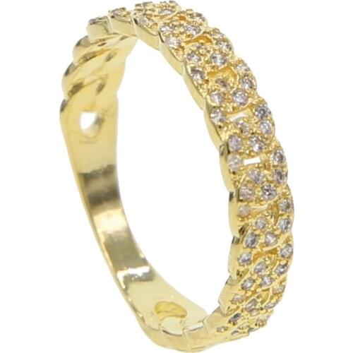 Dropshipping gold color cuban chain shape wide band rings with cz paved women wedding finger rings for dropshipping band rings