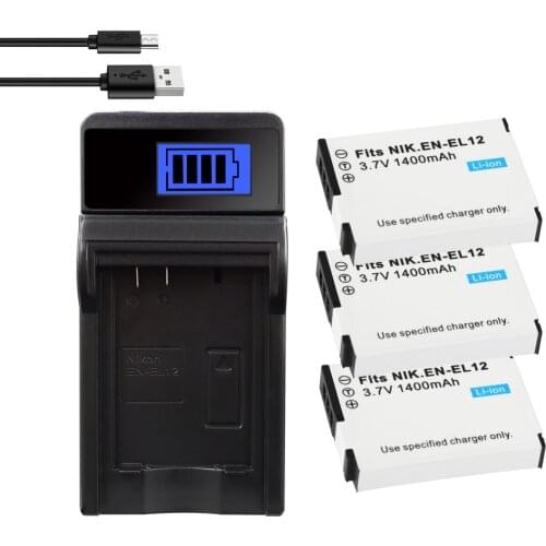 EN-EL12 Battery 1400mAh for Nikon CoolPix S610 S610c S620 S630 S710 S1000pj P300 310 330 S6200 S6300 S9400 S9500 EL12 Charger