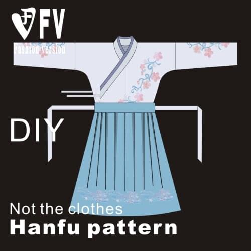 Hanfu pattern ladies cross-collar blouse handmade diy pleated skirt sewing drawings 1:1 garment pattern BHF-002