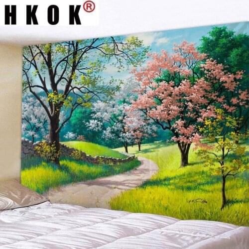 HKOK Spring Scenery Tapestry Wall Rugs Wall Hanging Fabric Mural Background Cloth Towel Beach Fabric Blanket Bedroom Home Decor