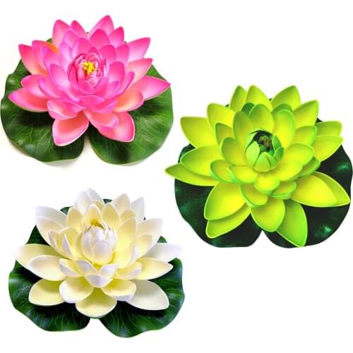 Artificial Lotus Flowers Fake Leaf Crafts Plant Pool Fish Tank Decoration With Water Lily Pad Ornaments Home Garden Decor