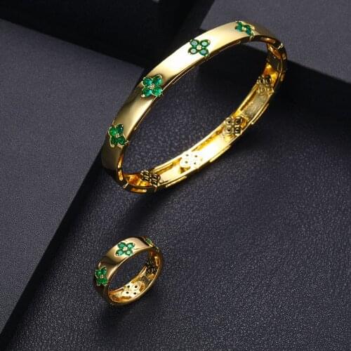 Janekelly luxury Unique African Bangle Ring Set Jewelry Sets For Women Wedding Cubic Zircon Crystal CZ Dubai Bridal Jewelry Set