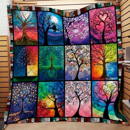 Summer Trees Print Plant Quilt Kids Back to School Adults Bed Soft Warm Thin Blanket Cotton King Size Camping Picnic Quilt