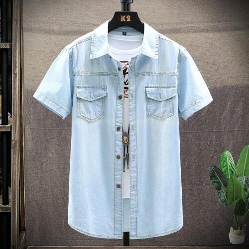 Summer Mens Shirt Denim Shirts Good Quality Men Cotton Thin Jean Shirts New Fashion Men Short sleeve Casual Denim Shirts