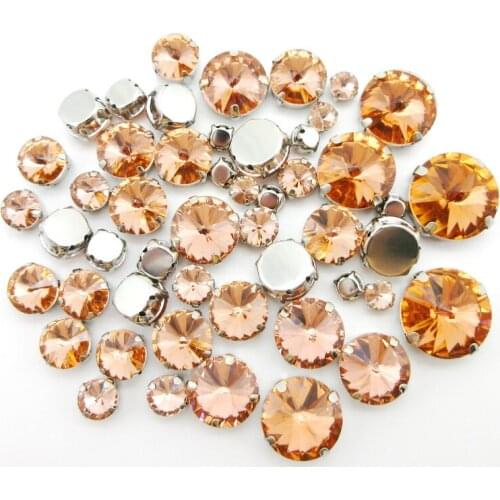Lt peach crystal strass mix Rivoli round shape 7 sizes silver claw flatback sew on rhinestones beads garment accessories diy
