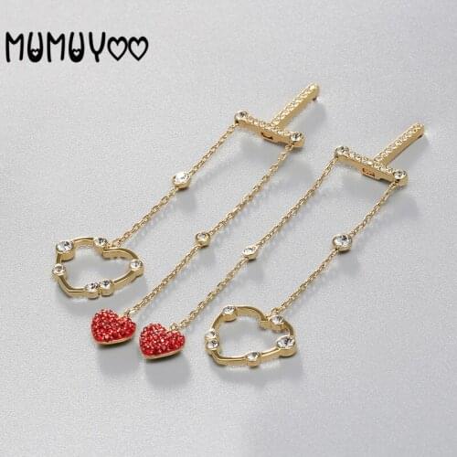 Fashion jewelry high-quality swa,charm jewelry and romantic golden heart-shaped crystal tassel red love earrings earrings female
