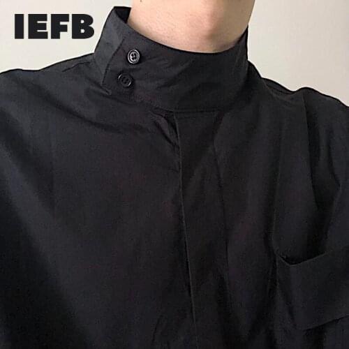 IEFB Mens Clothing Design White Shirt Stand Collar Causal Loose Korean Japan Style Casual Tops 2021 New 9Y6607