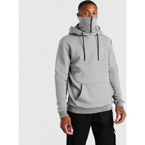 Winter New Hot Sale Mens Hooded Mask Zipper Casual Sweatshirts Solid Color Mens Plus Velvet Warm Hoodies Streetwear Clothing