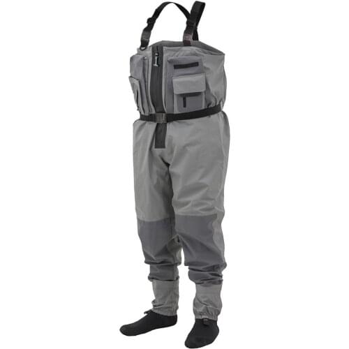 Mens Breathable Zip-Front Stockingfoot Chest Wader Waterproof Hunting Waders Fishing Clothing Dry Pants with Multi-pocket