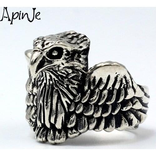 Apinje 925 Sterling Silver Vintage Thai Silver Ring for Men Fashion Eagle Rings Fine Animal Jewelry