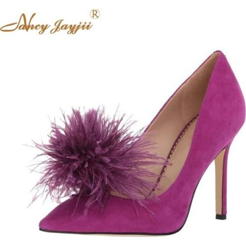 Nancyjayjii Woman Pumps Adult Lady Shoes Flock Solid Feather Super High Thin heels Pointed Toe Slip-On Spring/Autumn Classic2018