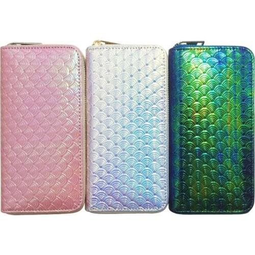 KANDRA New Mermaid Hologram Women Wallets Long Zipper Clutch Purse Card Holder Embossing Leather Wallet Coin Pocket Wash Bag