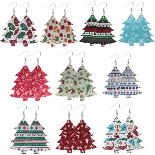 New Christmas Tree Snowflake Leather Leaf Earrings Fashion Xmas Gifts Teardrop Jewelry Gifts For Women Brincos 2020