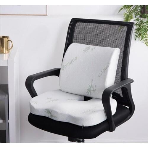 2 In 1 Bamboo Fiber Memory Foam Seat Cushion Back Cushion Slow Rebound Waist Support Set for Home Office Health Care Chair Pad