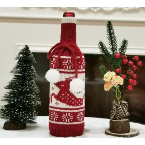 Merry Christmas Decor For Home Knitted Wine Bottle Cover Wine Glass Charm Christmas Sweater Decor Noel Happy New Year 2021