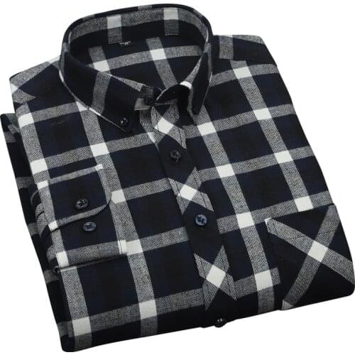 Aoliwen Brand men 100% cotton black and white plaid shirt spring and autumn trend casual comfortable soft long sleeve slim shirt