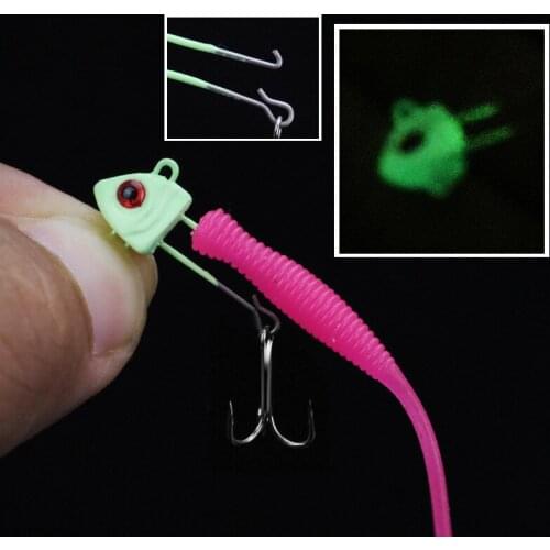Fishing Mini Jig Head Hook Luminous Lead Head Hook Trout Soft Lure Jig Fishing Worm Hook with Soft Bait Barbed Hook 2.2g 1.4g