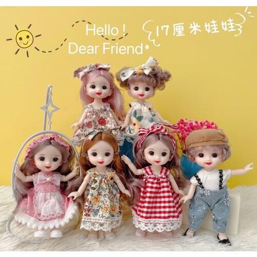1/12 17cm BJD Dolls 13 Movable Joint 3D Big Eyes Beautiful Dolls With Clothes Dress Up Multicolor Hair Girl Gift Children Toys