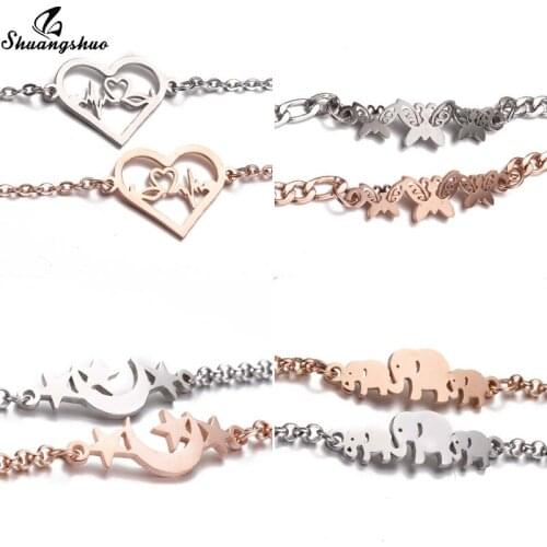 Shuangshuo Stainless Steel Butteflry Bracelets for Women Everyday Jewelry Lucky Elephant Charm Bracelet Femme Wedding Gifts