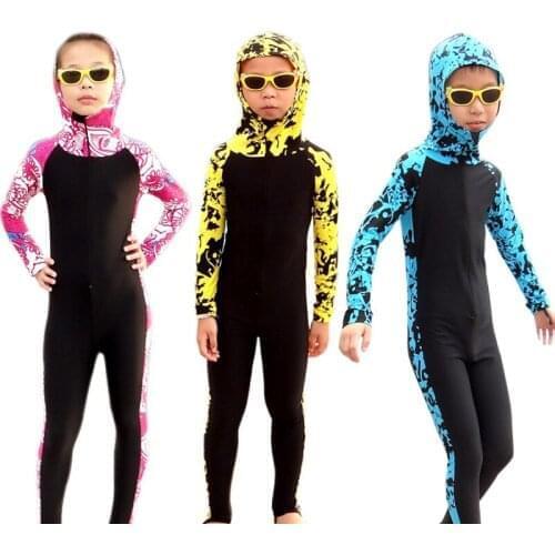 SBART Long Sleeve one piece swimsuit Wetsuit Kids swimming Surfing Snorkeling Hooded Full Diving Wet Suits Swimwear Girls Boys