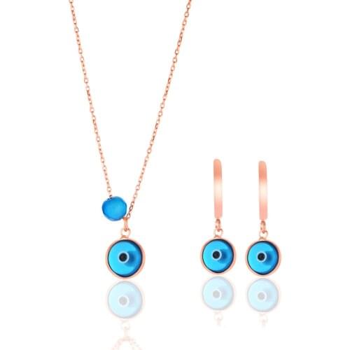 Stylish Evil Eye Jewelry Set Sterling Silver Jewelry Rose Gold Plated Necklace Shipping Jewelry Set