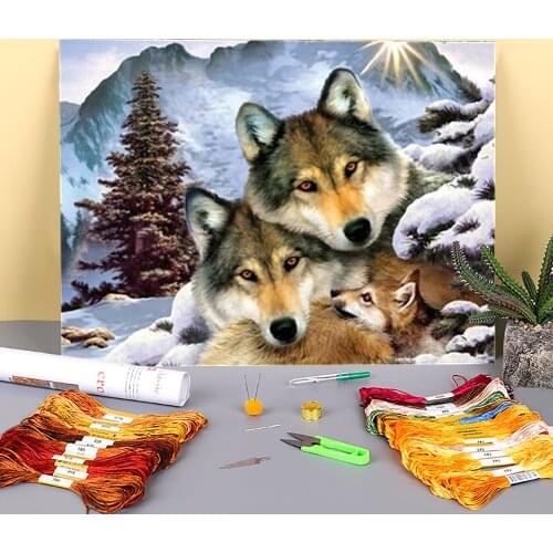Wolf Animal Winter Printed Fabric 11CT Cross-Stitch Set Embroidery DMC Threads Knitting Craft Hobby Needlework Room Sales