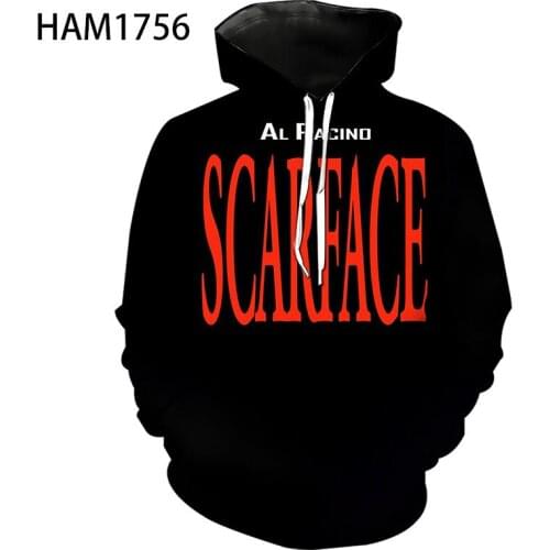 Scarface 2021Spring and Summer Hoodie Cotton Mens and Womens 3D Printed Sweatshirt Street Fashion Student Cool Loose Pullover