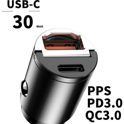 USB-C Mini Car Charger PD3.0 PPS QC3.0 Fast Charger For iPhone 12 11 Pro Max X Xs Xr Galaxy Note 10 S20 30W With Dual USB-C Port