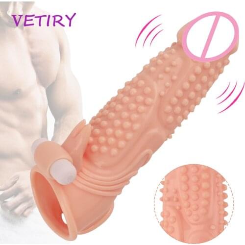 Dick Sleeve Vibrator Penis Ring Penis Enlargement Adult Products Particles Vagina Massage Reusable Condoms Sex Toys for Men