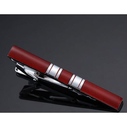 DY New deluxe design Red Enamel Silvery stripes tie clip Mens high-end business wedding tie clips Free Delivery