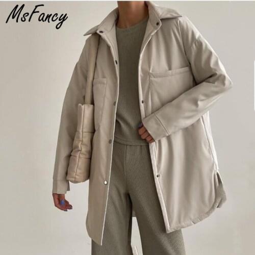 Msfancy Quilted Jacket Women Korean Style Long Sleeve Sngle Breasted Loose Coat 2021 Pockets Long Bomber Jacket Streetwear