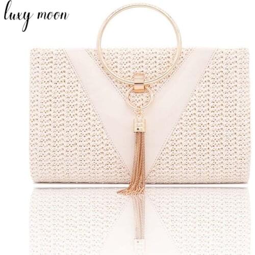 Retro Weave Clutch Bag Womens Party Handbag Elegant Tassel Evening Bag Wedding Purse Banquet Shoulder Bag ZD1922
