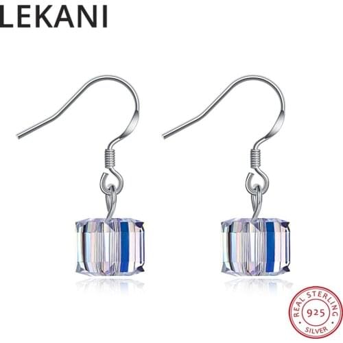 LEKANI Crystals From SWAROVSKI Cube Drop Earrings S925 Sterling Silver Colorful Piercing For Women Party Gifts Fine Jewelry