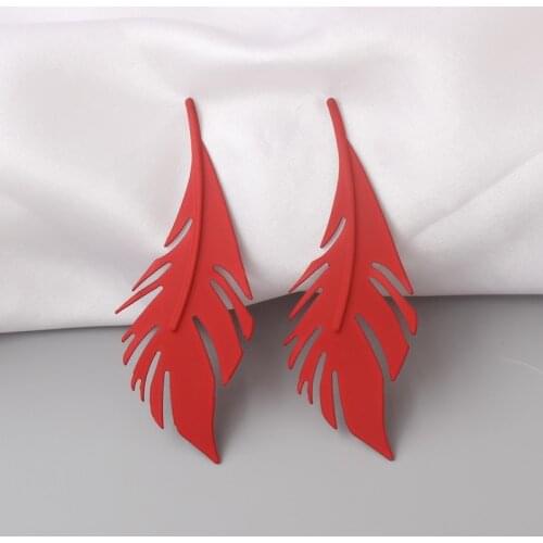 Big Leaf Dangle Earrings For Women Vintage Metal Green Red Color Exaggerated Long Feather Aretes Brincos Wedding Party Jewelry