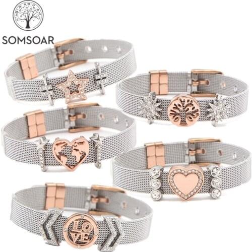 Somsoar Jewelry Hot Sale Slide Charm Bracelet Stainless Steel Mesh Bracelet Bangles set as Mothers Day Gift Dropshipping