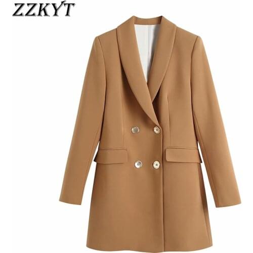 2021 Women Spring Fashion Double Breasted Long Blazer Coat Vintage Long Sleeve Offlce Lady Female Outerwear Chic Veste Femme