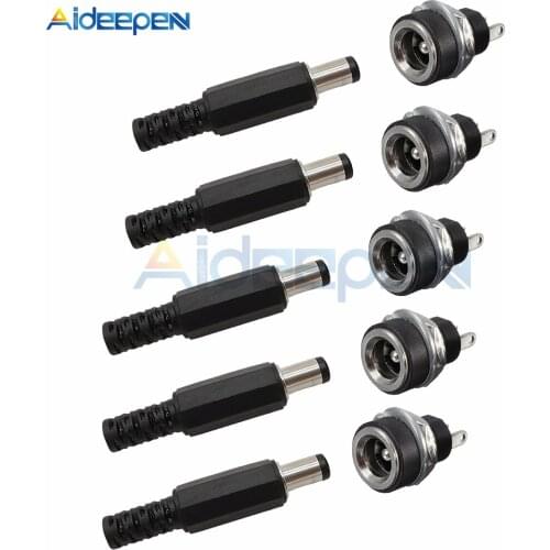 10PCS 5Pair DC Power Connector pin 2.5x5.5mm Female Plug Jack + Male Plug Jack Socket Adapter DC-022B 5.5*2.5mm