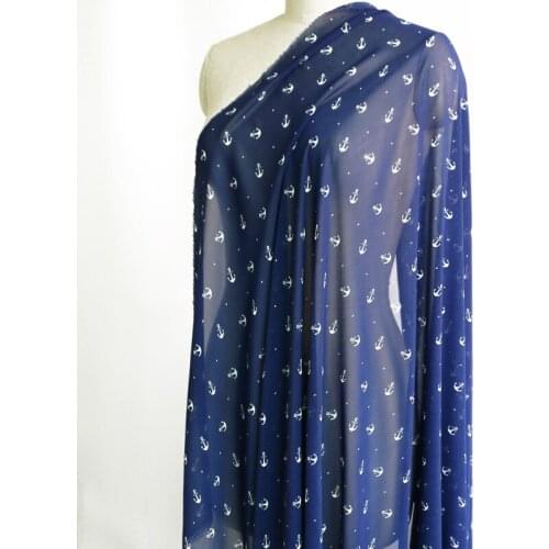100cm*148cm Thin Chiffon Fabric For Sewing Material Summer Dress Sheer Boat Anchor Printed