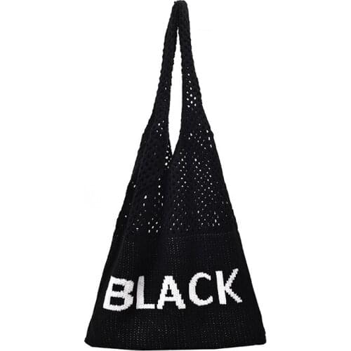 2019 Women Handmade Fashion Ladies Hollow Shoulder Bag Woolen Yarn Woven Bag Letters shopping bag