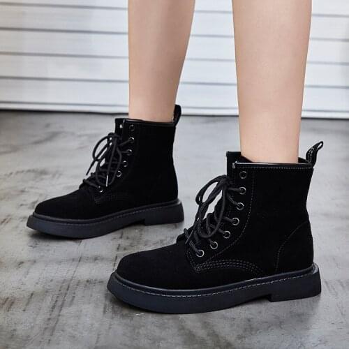 High Quality Genuine Leather Shoes Women Boots Cow Suede Autumn Winter Ankle Boots England Motorcycle Boots Lace-up Casual Boots