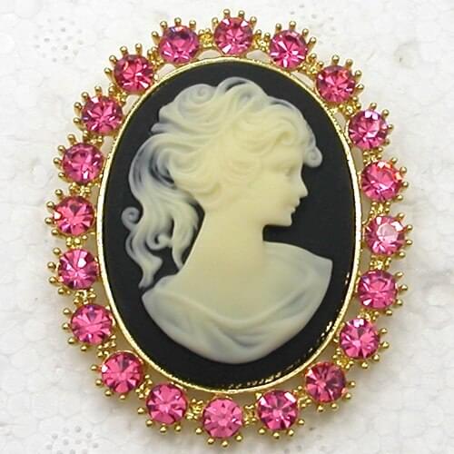 Fashion Rose Rhinestone brooch Pendant Portrait Cameo Pin brooches Wedding party prom jewelry C619 J2
