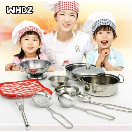 10Pcs Children Mini Kitchen Cookware Pot Pan Kids Pretend Cook Play Toy Simulation Kitchen Utensils Toys Set Children Gift